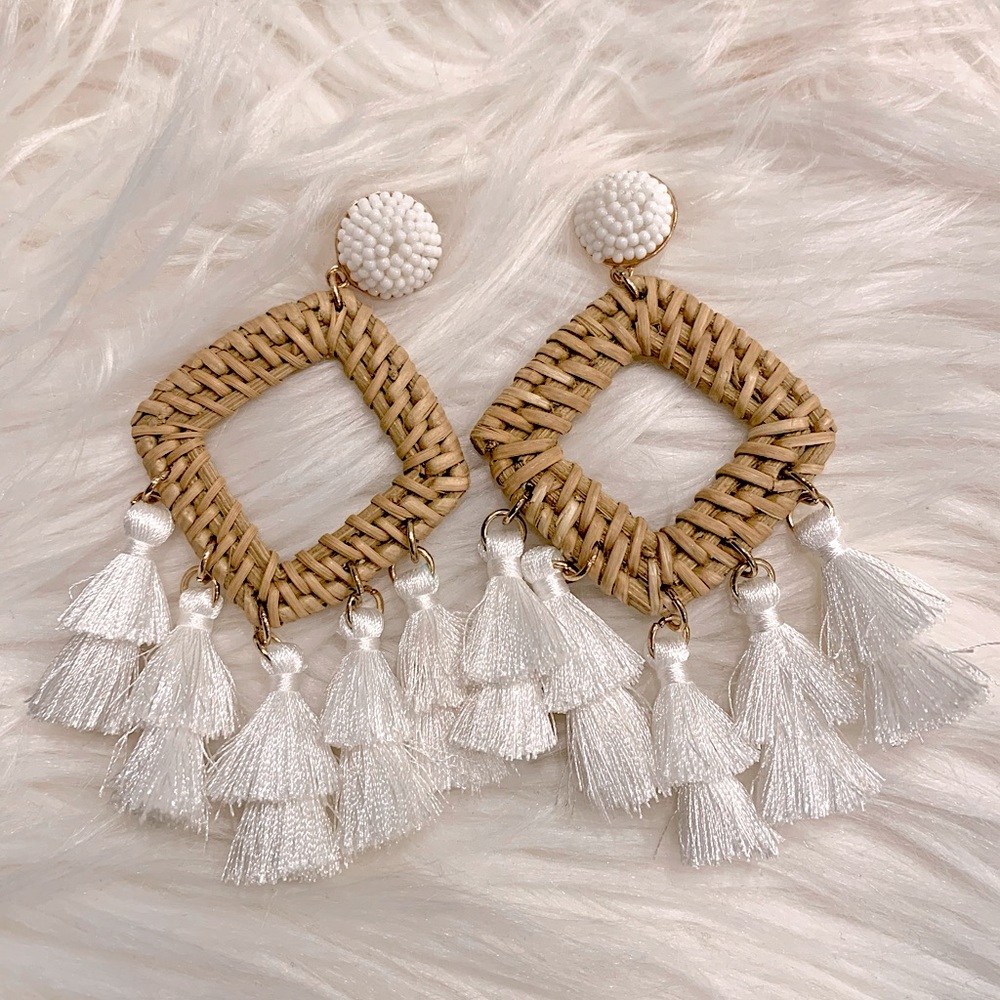 White Fringe Tassel Earrings